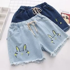 Juwas NEW ARRIVAL Rabbit Embroidery Vintage Denim Shorts
