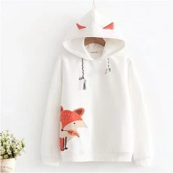 Juwas NEW ARRIVAL Fox Print Loong Sleeve Velvet Hoodie