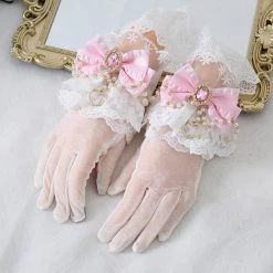 Juwas Classic Lolita Pearl Bow Lace Wristlet