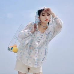 Juwas NEW ARRIVAL Pastel Blue Hearts Hoodie Blazer