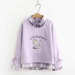 Juwas Letters Print Fake Two Piece Hoodie