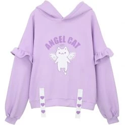 -Juwas NEW ARRIVAL Japanese Angel Cat Wing Ruffle Warm Hoodie