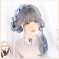 Juwas Fashion & Beauty Ash Gray Curly Air Bangs Medium Wigs