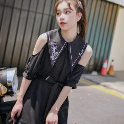 Juwas Black Rose Cut-Out Shoulder Dress