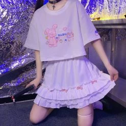 Juwas Cute Classic White Ribbon Double Layer Ruffled Skirt NEW ARRIVAL