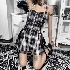 Juwas Gothic Plaid Mini Dress CLOTHING 18 Juwas Gothic Plaid Mini Dress CLOTHING