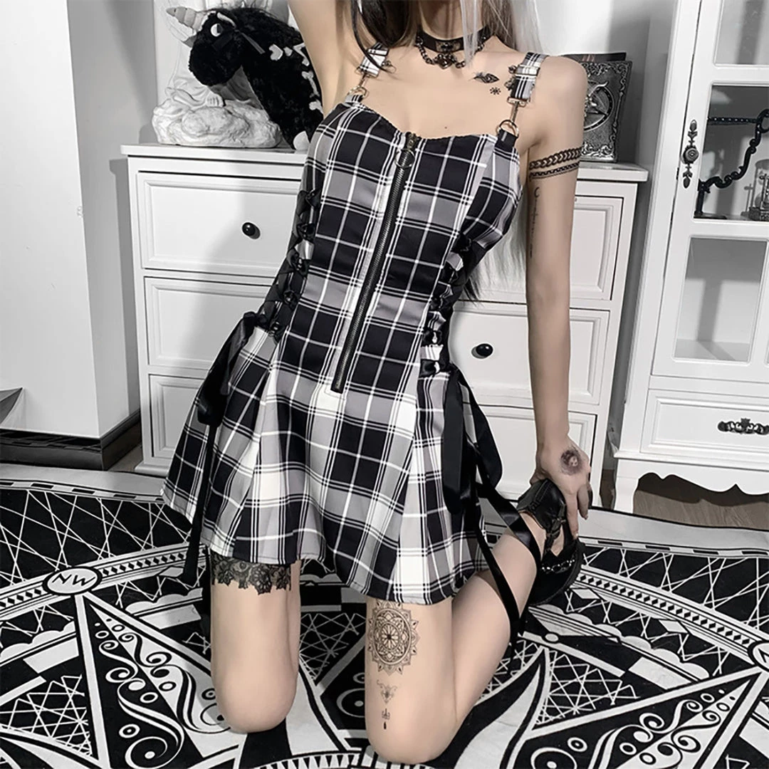 Juwas Gothic Plaid Mini Dress CLOTHING 8 Juwas Gothic Plaid Mini Dress CLOTHING
