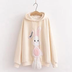 Juwas Cute Bunny Embroidery Warm Hoodie CLOTHING