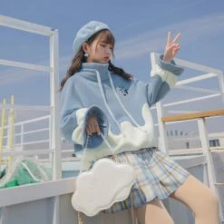 -Juwas NEW ARRIVAL Blue Milky Plaid Pleated Skirt