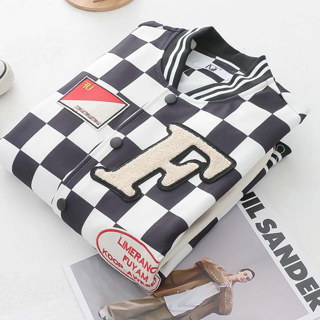 Juwas CLOTHING Checkered Print Pocket Baseball Jacket 8 Juwas CLOTHING Checkered Print Pocket Baseball Jacket