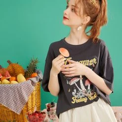 Juwas Vintage Mushroom Florals Print T-shirt