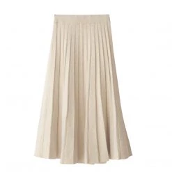 Juwas Japanese Casual Plaid Pleated Flowy Midi Skirt