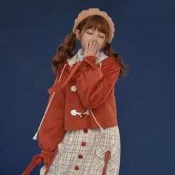 -Juwas NEW ARRIVAL Red N Beige Autumn Season Skirt Coat