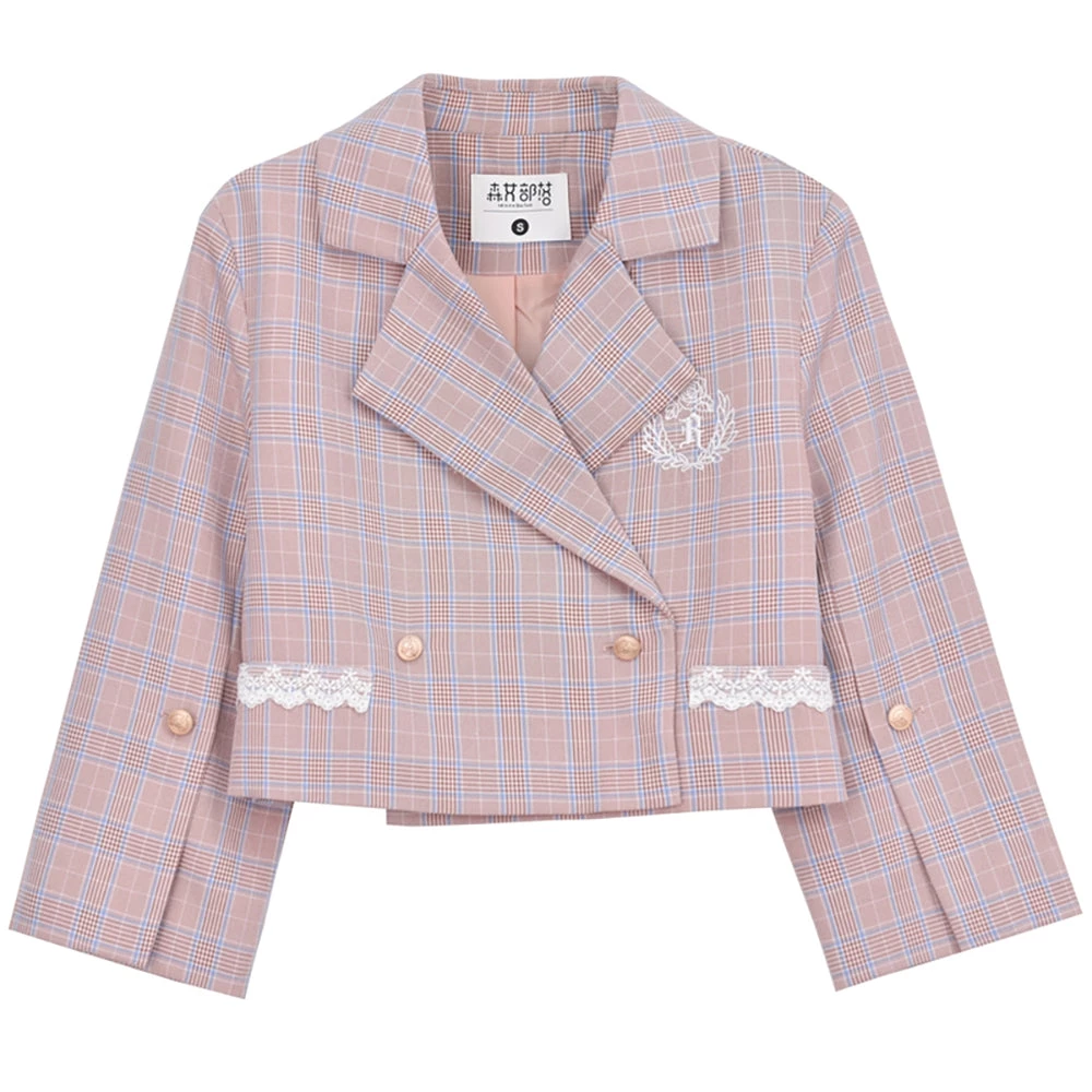Juwas NEW ARRIVAL Kawaii College Pink Plaid Coat Blazer 9 Juwas NEW ARRIVAL Kawaii College Pink Plaid Coat Blazer