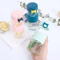 Juwas Cute Cat Glass Water Bottle