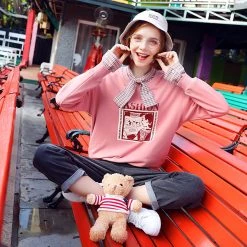 Juwas CLOTHING Kawaii Graphic Fake Undershirt Pink Sweater