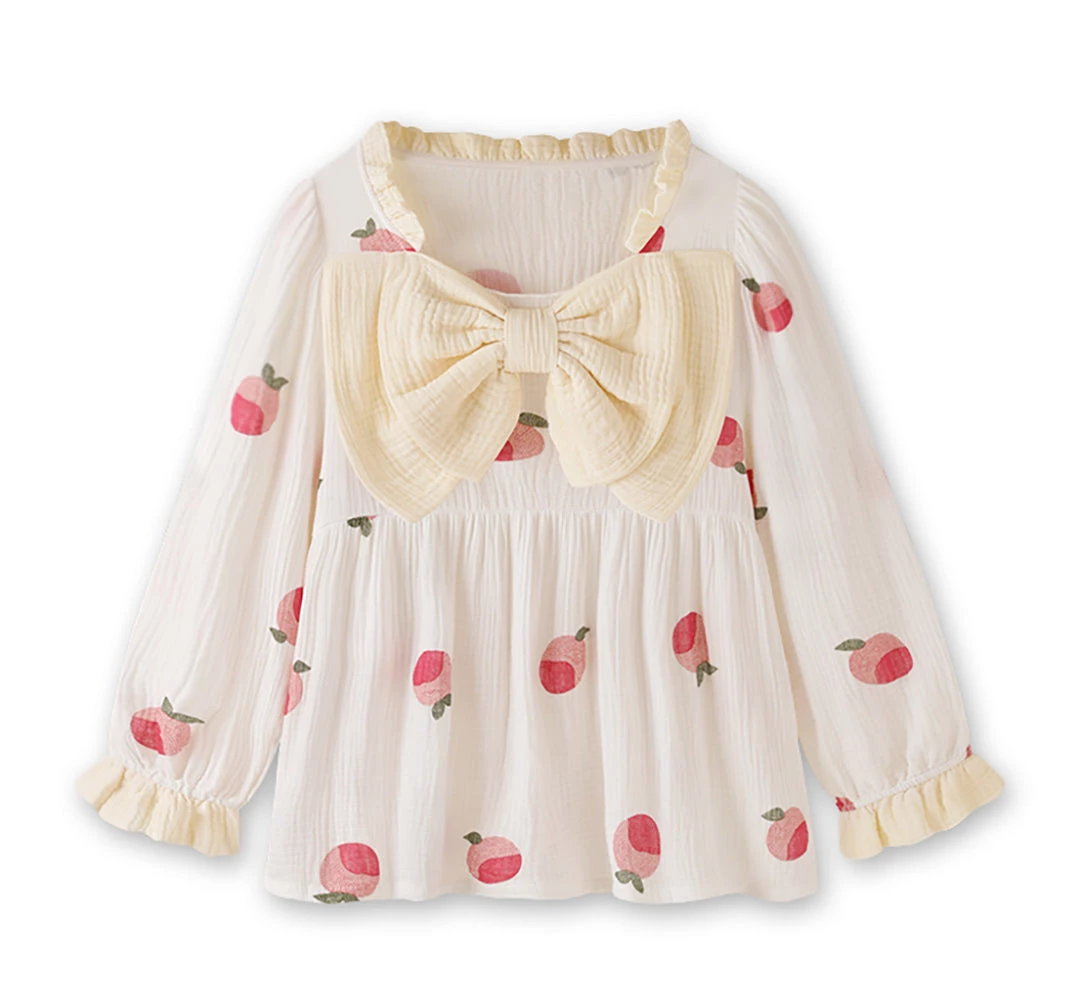 Juwas CLOTHING Peach Print Bowknot Cotton Pajamas Set 6 Juwas CLOTHING Peach Print Bowknot Cotton Pajamas Set