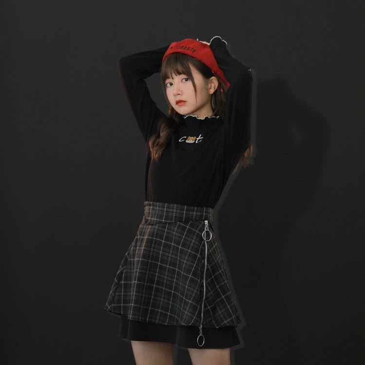 -Juwas NEW ARRIVAL Cat Embroidery Lattice Sweatshirt Top 4 -Juwas NEW ARRIVAL Cat Embroidery Lattice Sweatshirt Top