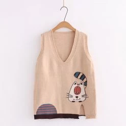 Juwas College Style Kitty Embroidery Vest CLOTHING
