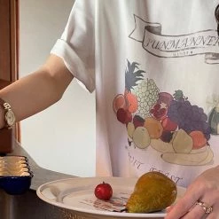 Juwas Vintage Fruit Print Loose T-shirt NEW ARRIVAL