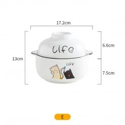 Juwas Cute Cartoon Kitties Print Ceramic Noodle Bowl Set