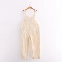 Juwas Rabbit Embroidery Pockets Corduroy Overalls