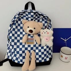 Juwas Bear Checkered Print Backpack NEW ARRIVAL