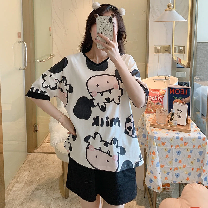 Juwas Milk Cow Print Cotton Pajamas Set CLOTHING 3 Juwas Milk Cow Print Cotton Pajamas Set CLOTHING