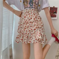 Juwas NEW ARRIVAL Vintage Floral Print High Waist Skirt