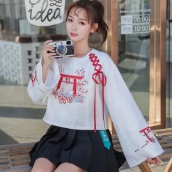 -Juwas NEW ARRIVAL Lace Up Bow-Knot Long Sleeve Short Hoodie