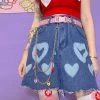 Juwas Heart Prints Tattered High Waist Denim Skirt NEW ARRIVAL