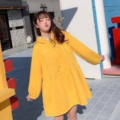 Juwas Bear Ears Yellow Short Dress Sweater Hoodie CLOTHING