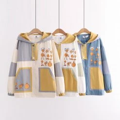 Juwas CLOTHING Cute Cartoon Print Color Black Hooded Jacket