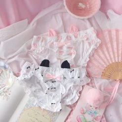 Juwas Cat Ears And Paw Printed Lace Panty