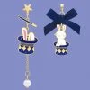 Juwas Magic Rabbit Blue Hat Silver Earrings