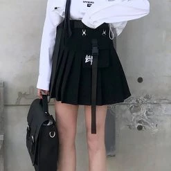 Juwas Kawaii Japanese Black Pleated Mini Skirt