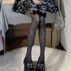 Juwas Bowknot Decor Polka Dots Stockings NEW ARRIVAL
