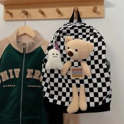 Juwas Bear Checkered Print Backpack NEW ARRIVAL
