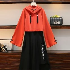 Juwas Vintage Tassel Sweatshirt Skirt Hoodie