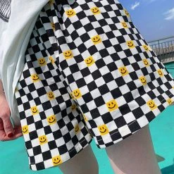 Juwas Smile Plaid High Waist Shorts
