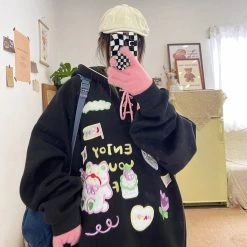 Juwas Cartoon Doodle Lazy Hooded Sweater