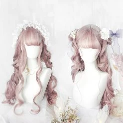 Juwas Kawaii Long Curly Pinkish Wig