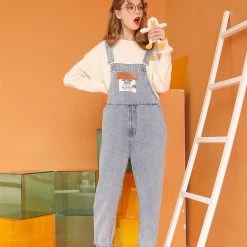 Juwas Chic Dog Print Denim Jumper Overalls