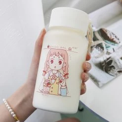 Juwas NEW ARRIVAL Cartoon Girl Glass Water Bottle
