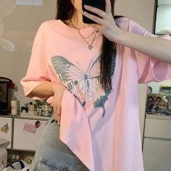 Juwas Butterfly Print Round Collar T-shirt NEW ARRIVAL