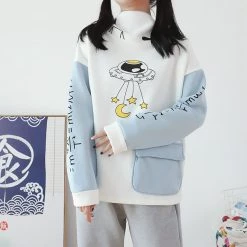 Juwas Cartoon UFO Pocket Plush Hoodie