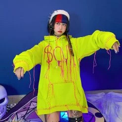 Juwas Cool Letter Tassels Loose Hoodie