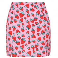 Juwas Sweet Strawberry Print High Waist Skirt
