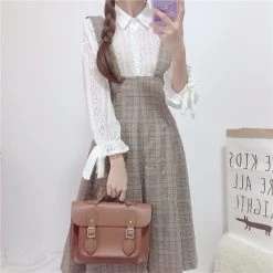 Juwas CLOTHING Kawaii High-Waisted Bandage Suspender Shirt Skirt Set