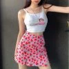 Juwas Sweet Strawberry Print High Waist Skirt